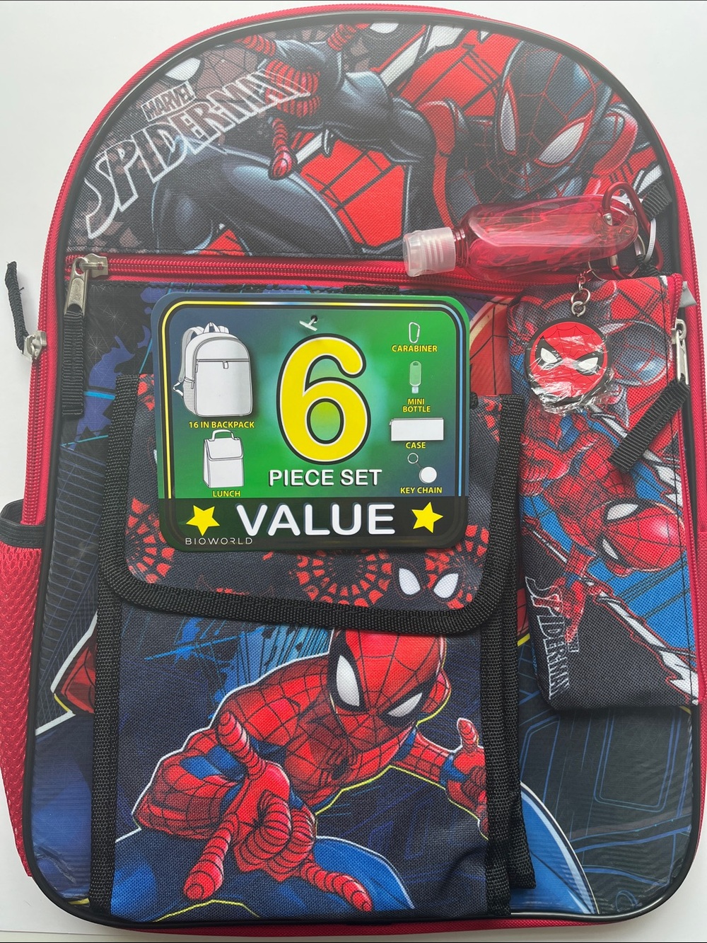 Marvel Spider-Man Red, Blue & Black Kids Backpack Set